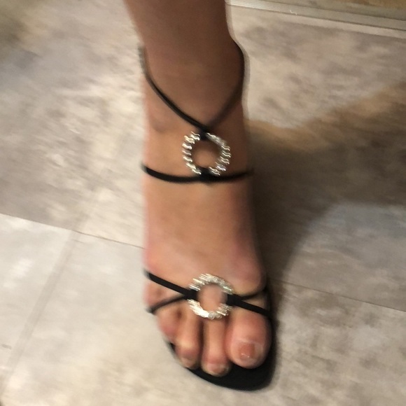 Stuart Weitzman size  10 black ankle wrap heels Rhinestone details - Picture 5 of 15